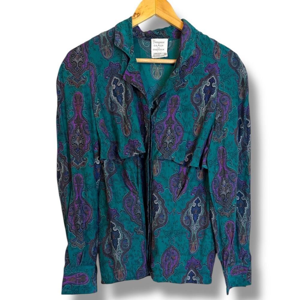 Vintage 80s Francesca of Damon Starington Silk Floral Button Front Blouse Size 6